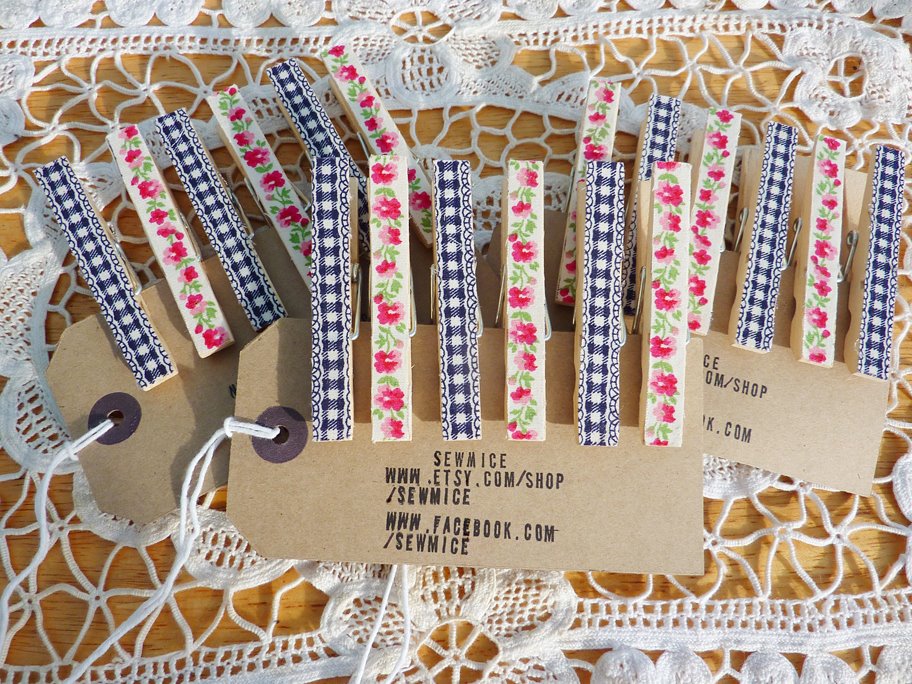 Blue check and pink floral pegs.