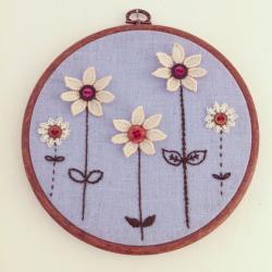 Flower garden embroidery wall hanging, hand stitched embroidery hoop wall art.