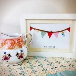 Home Sweet Home handmade bunting framed artwork