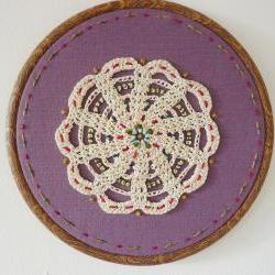 Vintage Doily Hand stitched,Embroidery Hoop Art Wall Hanging
