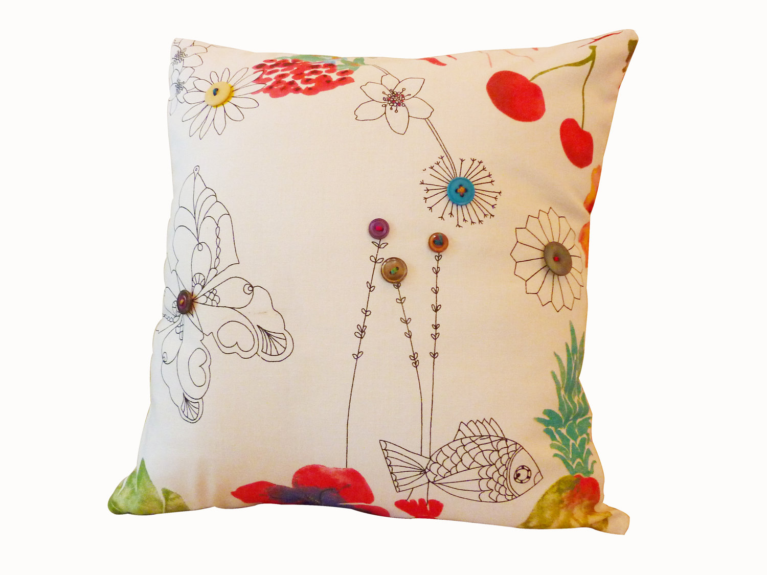 Handmade Cushion With Vintage Buttons. on Luulla